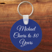 Elegant Navy Blue 80th Birthday Keychain (Voorkant)