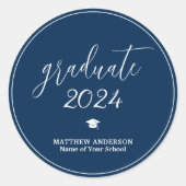 Elegant Navy Blue Afstuderen 2024 Afstuderen Ronde Sticker (Voorkant)