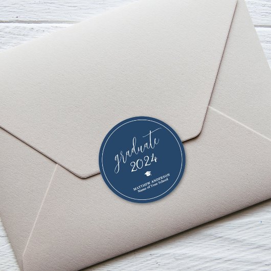 Elegant Navy Blue Afstuderen 2024 Afstuderen Ronde Sticker
