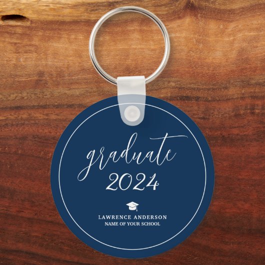 Elegant Navy Blue Afstuderen 2024 Afstuderen Sleutelhanger (Voorkant)