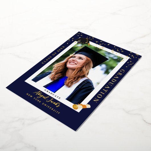 Elegant Navy Blue Afstuderen Foto Aankondiging (Gedraaid)