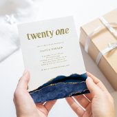 Elegant Navy Blue Agate en Gold | 21ste verjaardag Kaart
