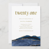 Elegant Navy Blue Agate en Gold | 21ste verjaardag Kaart (Voorkant)