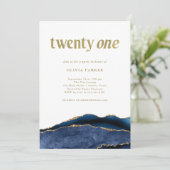 Elegant Navy Blue Agate en Gold | 21ste verjaardag Kaart (Staand voorkant)