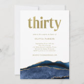 Elegant Navy Blue Agate en Gold | 30e verjaardag Kaart (Voorkant)