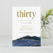 Elegant Navy Blue Agate en Gold | 30e verjaardag Kaart (Staand voorkant)