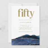 Elegant Navy Blue Agate en Gold | 50e verjaardag Kaart (Voorkant)