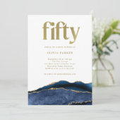 Elegant Navy Blue Agate en Gold | 50e verjaardag Kaart (Staand voorkant)