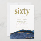 Elegant Navy Blue Agate en Gold | 60e verjaardag Kaart (Voorkant)