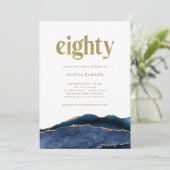 Elegant Navy Blue Agate en Gold | 80e verjaardag Kaart (Staand voorkant)