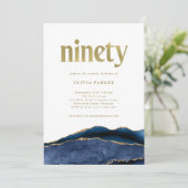 Elegant Navy Blue Agate en Gold | 90e verjaardag Kaart (Staand voorkant)