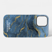 Elegant Navy Blue Agate Geode Marble Monogram iPhone Hoesje (Achterkant horizontaal)