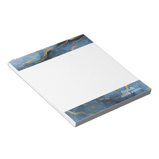 Elegant Navy Blue Agate Geode Marble Monogram Notitieblok (Schuin)