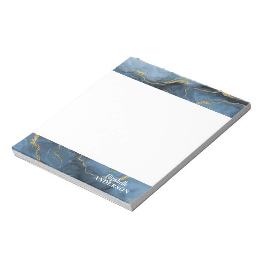 Elegant Navy Blue Agate Geode Marble Monogram Notitieblok (Linkerzijde)