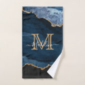 Elegant Navy Blue Agate Geode Modern Monogram Bad Handdoek (Handdoek)
