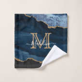 Elegant Navy Blue Agate Geode Modern Monogram Bad Handdoek (Wasdoekje)