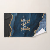 Elegant Navy Blue Agate Geode Modern Monogram Bad Handdoek (Handdoek)