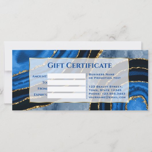 Elegant Navy Blue Agate Gold-cadeaubon (Achterkant)