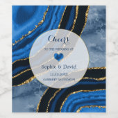 Elegant Navy Blue Agate Gold Marble Wedding Wijn Etiket (Enkel label)