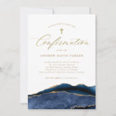 Elegant Navy Blue Agate | Goudkruisbevestiging Kaart (Voorkant)