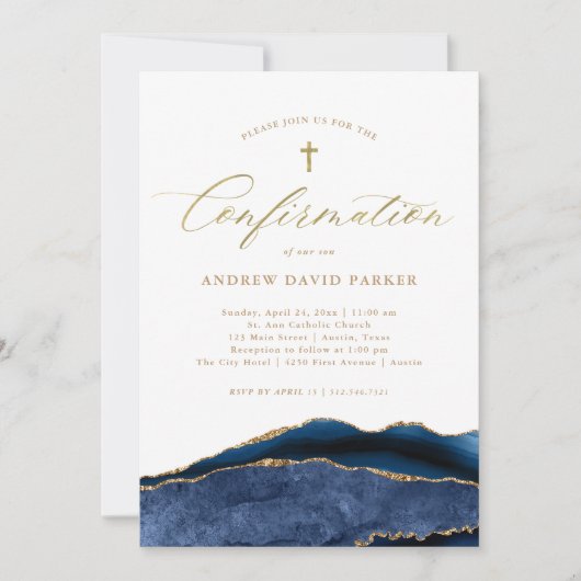 Elegant Navy Blue Agate | Goudkruisbevestiging Kaart (Voorkant)