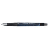 Elegant Navy Blue Agate Marble Roos Gold Glitter Pen (Voorkant)