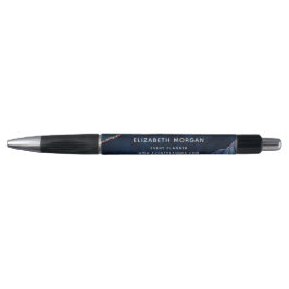 Elegant Navy Blue Agate Marble Roos Gold Glitter Pen