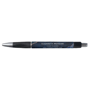 Elegant Navy Blue Agate Marble Roos Gold Glitter Pen
