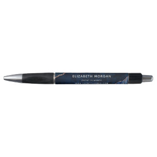 Elegant Navy Blue Agate Marble Roos Gold Glitter Pen