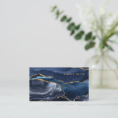 Elegant Navy Blue Agate met Faux Gold Visitekaartje (Staand voorkant)