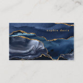 Elegant Navy Blue Agate met Faux Gold Visitekaartje (Voorkant)
