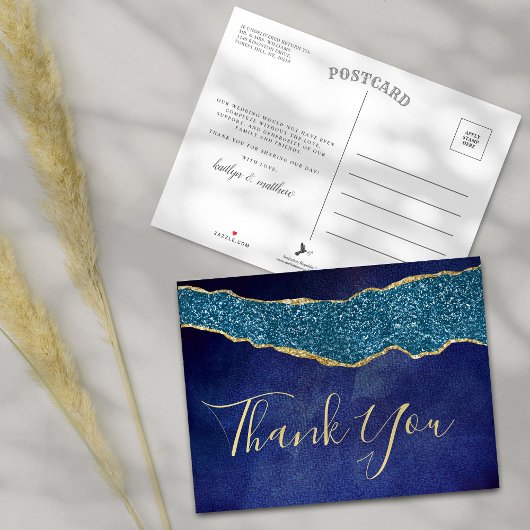 Elegant Navy Blue Agate Wedding Bedankt Aankondigingskaart