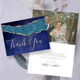 Elegant Navy Blue Agate Wedding Hartelijk dank Bedankkaart