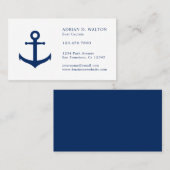 Elegant Navy Blue Anchor Simple Nautical Visitekaartje (Voorkant / Achterkant)