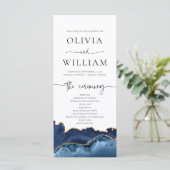 Elegant Navy Blue and Gold Agate Wedding Programme Menu (Staand voorkant)