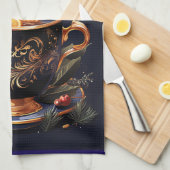 Elegant Navy Blue and Gold Christmas Theedoek (Quarter Fold)