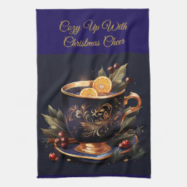 Elegant Navy Blue and Gold Christmas Theedoek