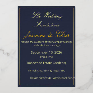 Elegant Navy Blue and Gold Foil Wedding Invitation Folie Uitnodiging