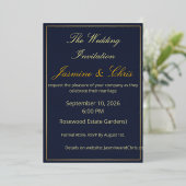 Elegant Navy Blue and Gold Foil Wedding Invitation Folie Uitnodiging (Staand Voorkant)