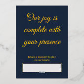 Elegant Navy Blue and Gold Foil Wedding Invitation Folie Uitnodiging (Achterkant)
