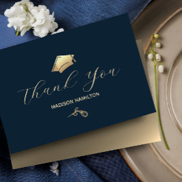Elegant Navy Blue and Gold Graduation Party Bedankkaart