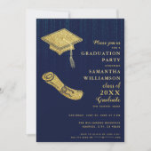 Elegant Navy Blue and Gold Graduation Party Kaart (Voorkant)