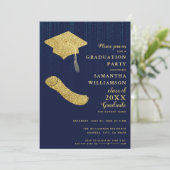 Elegant Navy Blue and Gold Graduation Party Kaart (Staand voorkant)