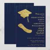 Elegant Navy Blue and Gold Graduation Party Kaart (Voorkant / Achterkant)