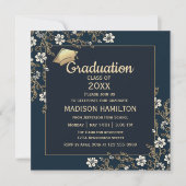 Elegant Navy Blue and Gold Graduation Party Kaart (Voorkant)