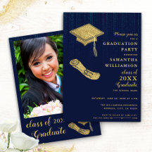 Elegant Navy Blue and Gold Graduation Party