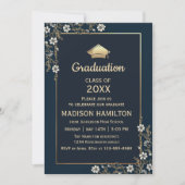 Elegant Navy Blue and Gold Graduation Party Kaart (Voorkant)