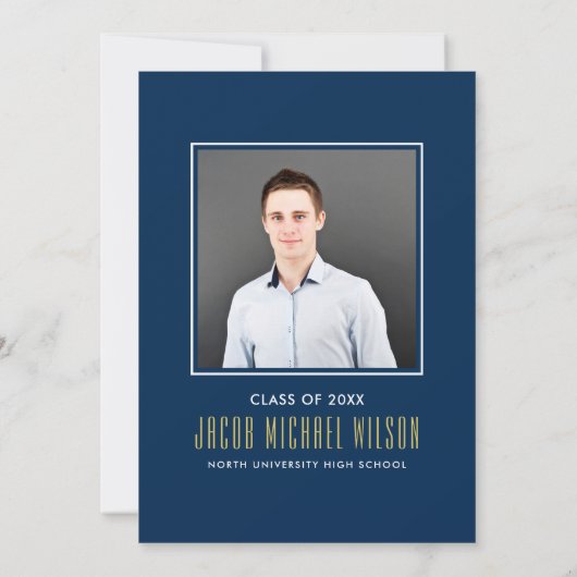 Elegant Navy Blue and Gold Graduation Party Kaart (Achterkant)