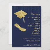 Elegant Navy Blue and Gold Graduation Party Kaart (Voorkant)