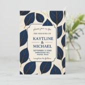 Elegant Navy Blue and Gold Leaf Botanical Kaart (Staand voorkant)